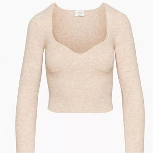 Wilfred Greer fitted sweetheart bustier sweater.